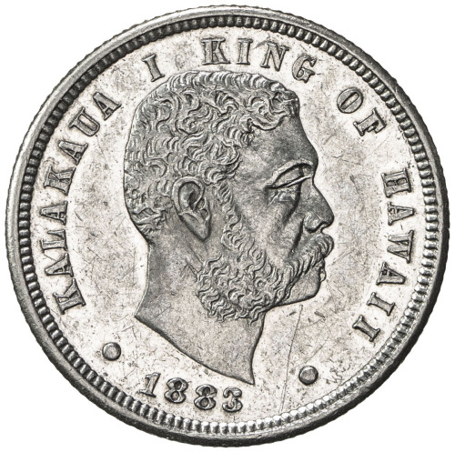 World Coins - Australia & Pacific，HAWAII: Kalakaua, 1874-1891, AR dime (umi keneta), 1883, KM-3, AU,