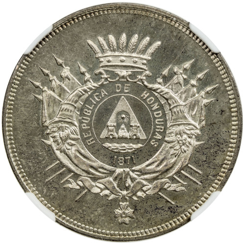 World Coins - The Americas，HONDURAS: Republic, AR 50 centavos, 1871, as KM-37, NGC graded Proof 64, 