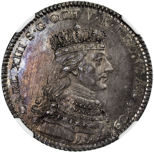 World Coins - Europe，SWEDEN: Carl XIII, 1809-1815, AR 4 mark largesse, 1809, KM-M55, largesse money 