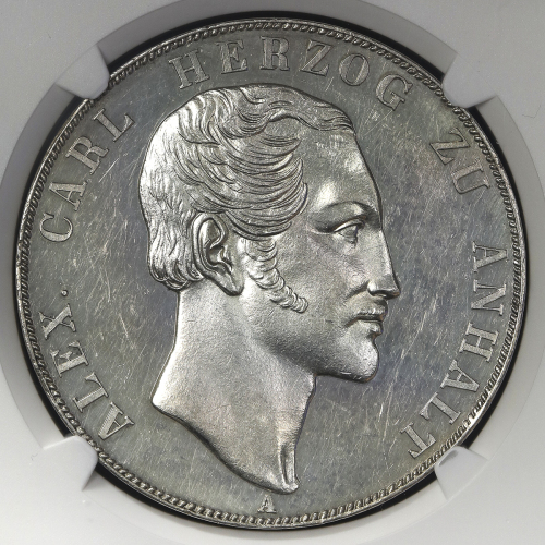 GERMANY Anhalt-Bernburg アンハ儿ト・ベ儿ンブ儿ク 2Taler 1855A NGC-MS61 AU