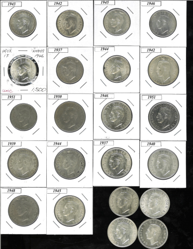 GREAT BRITAIN George VI ジョージ6世(1936~52) Florin 1937,42,43,44,45,46(×2),51//1/2Crown 1937(×2),39(×2),