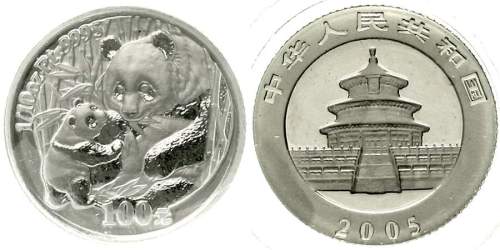 2005年熊猫纪念铂币1/10盎司 完未流通
