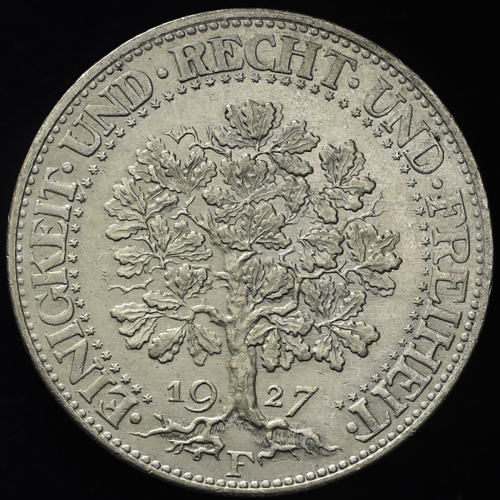 GERMANY Weimar Rep ワイマー儿共和国 5Reichsmark 1927F 洗浄 AU