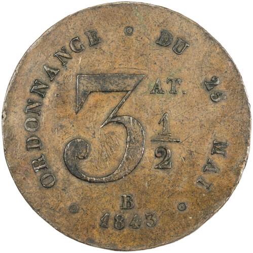 World Coins - Europe，FRANCE: AE jeton, 1843-B, 50mm, ORDONNANCE DU 25 MAI 1843 around, 3½ AT., B (Ro