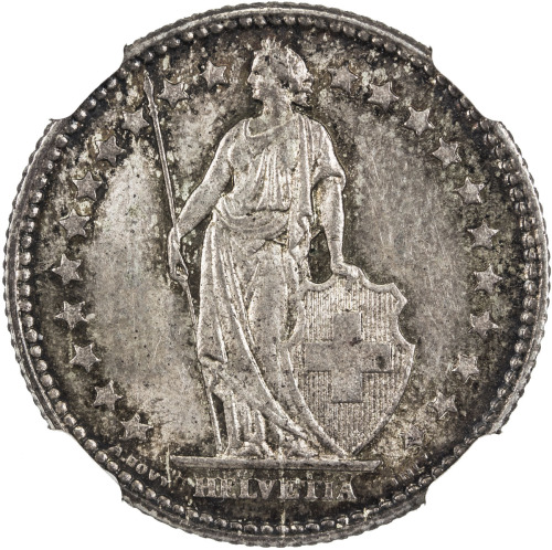 World Coins - Europe，SWITZERLAND: AR franc, 1906-B, KM-24, toned, NGC graded MS63, ex Mike Edwards C