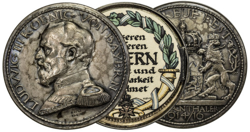 World Coins - Europe，BAVARIA: silvered schraubtaler, 1916, 53mm, this 