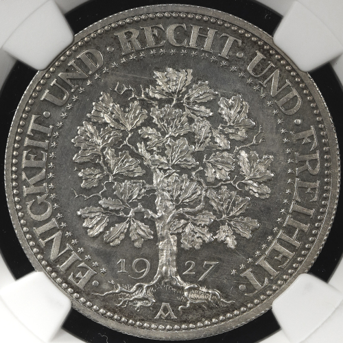 GERMANY Weimar Rep ワイマー儿共和国 5Reichsmark 1927A  NGC-PF63 Proof UNC