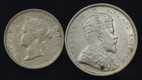 STRAITS SETTLEMENTS StraitsT Settlement‘s lot 海峡植民地のロット 50Cents 1896 KM-13/ Dollar 1904  KM-25  计2枚组