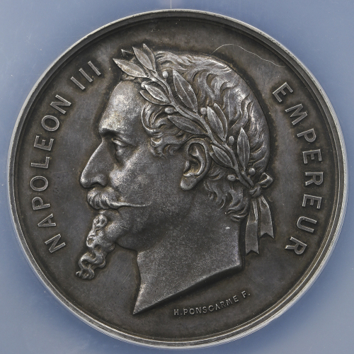 FRANCE Napoleon III ナポレオン3世(1852~70) AR Medal 1867  NGC-MS61 AU