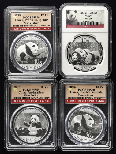 熊猫银币一组四枚 PCGS