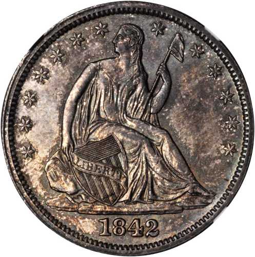1842 Liberty Seated Half Dollar. WB-12. Rarity-3. Medium Date, Tripled Punched Date. MS-64 (NGC).