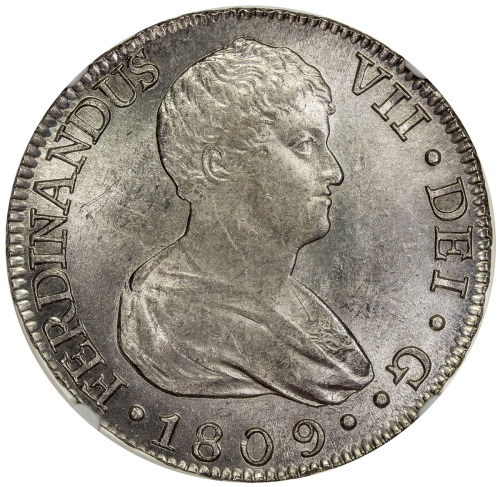 World Coins - Europe，SPAIN: Fernando VII, 1808-1833, AR 8 reales, 1809-S, KM-451, assayer CN, a fant