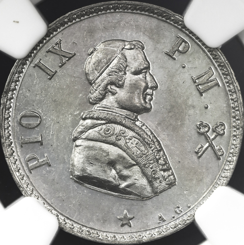 ITALY Papal States ローマ教皇领 Pattern Zecchino in WM 1848G NGC-MS62 AU/UNC