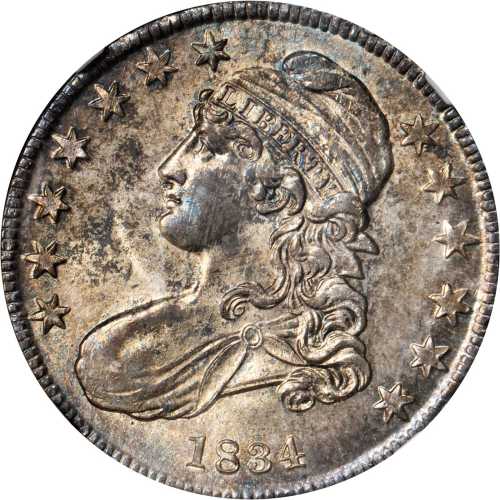 1834 Capped Bust Half Dollar. O-116. Rarity-1. Small Date, Small Letters. MS-64 (NGC).