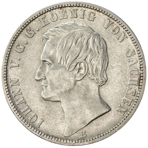 World Coins - Europe，SAXE-ALBERTINE LINE: Johann, 1854-1873, AR thaler (18.47g), 1871-B, KM-1230, Vi