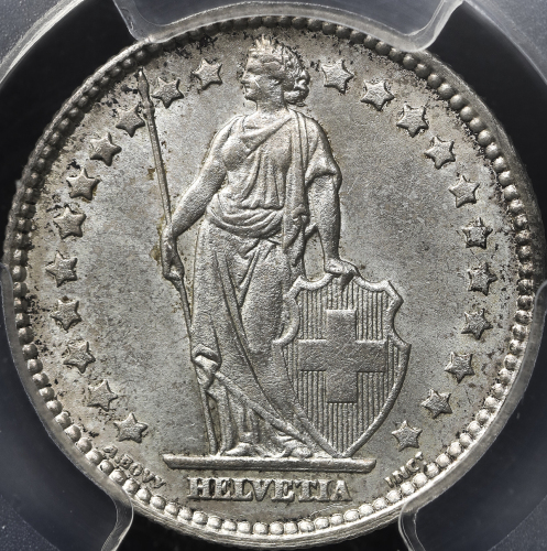 SWITZERLAND Confederation スイス连邦 Franc 1909B PCGS-MS64 UNC+