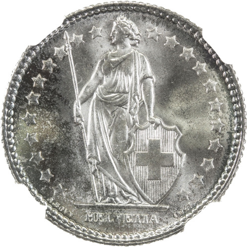 World Coins - Europe，SWITZERLAND: AR franc, 1908-B, KM-24, very lightly toned, highest graded at NGC
