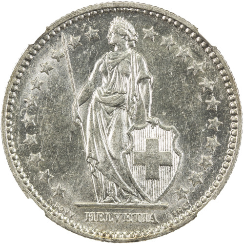 World Coins - Europe，SWITZERLAND: AR 2 francs, 1874-B, KM-21, better date, NGC graded AU55, ex Mike 