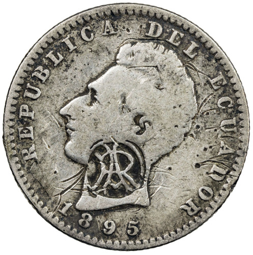 World Coins - The Americas，GALAPAGOS ISLANDS:KM-3, countermarked on Ecuador 1895 AR 2 decimos host c