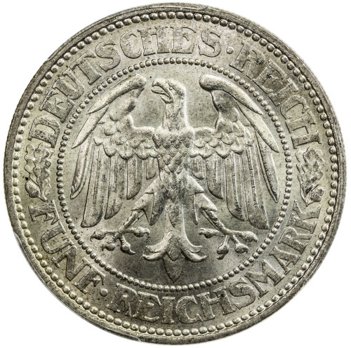 World Coins - Europe，GERMANY: AR 5 reichsmark, 1927-A, KM-56, Jaeger-331, Weimar Republic issue-Oak 
