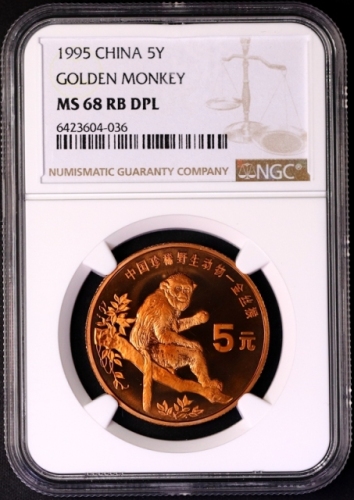  1995年中国珍稀野生动物纪念5元金丝猴精制 NGC MS 68