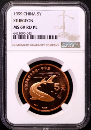  1999年中国珍稀野生动物纪念5元中华鲟精制 NGC MS 69