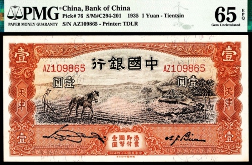  民国二十四年（1935年），中国银行壹圆 天津