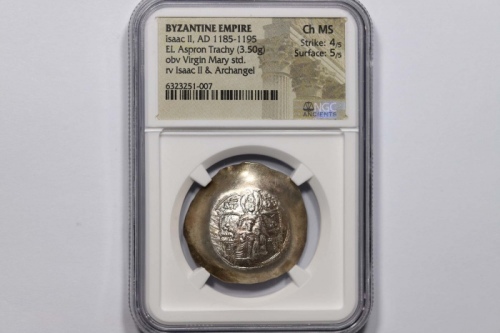  拜占庭帝国艾萨克二世金币一枚 NGC Ch MS 6323251-007 重3.5g