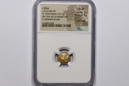  古希腊吕底亚狮子图琥珀金币一枚 NFC CH VF 6156807-005 重4.71g 