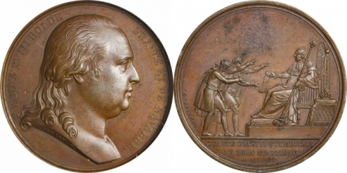  1814年路易十八复辟铜样章。PCGS SP62