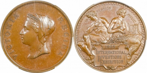  1885年维多利亚女王世博会精制铜章。PCGS MS65