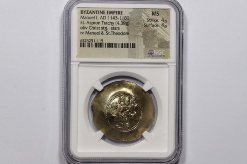  拜占庭帝国曼努埃尔一世金币一枚 NGC MS 6323251-115 重4.39g 