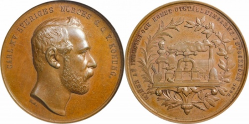  1866年瑞典国王斯德哥尔摩高浮雕铜样章。PCGS SP64