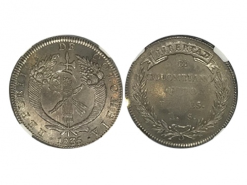  1834菲律宾8R银币，T-6, NGC AU DETAILS，RAY CZAHOR 藏品拍卖记录：2021年9月，PCGS VF Details，成交价1,560美元。