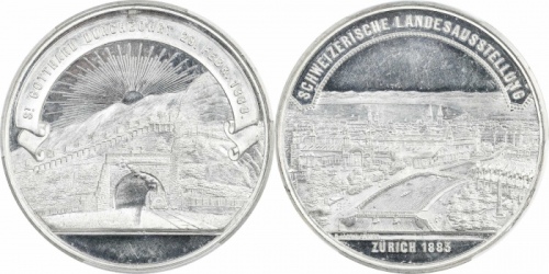  1883年瑞士苏黎土城邦纪念大型银样章。PCGS SP62