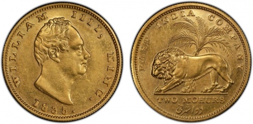  1830年英属印度威廉四世金币 PCGS  PCGS Proof 58 BRITISH INDIA: William IV, 1830-1837, AV 2