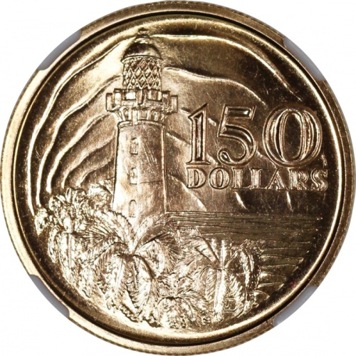  1969年新加坡成立150周年150元金币，0.916金，0.7328安士，NGC MS67， 附原盒