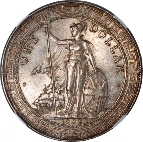  1902-B英国贸易银元，NGC MS61，#3959764-030