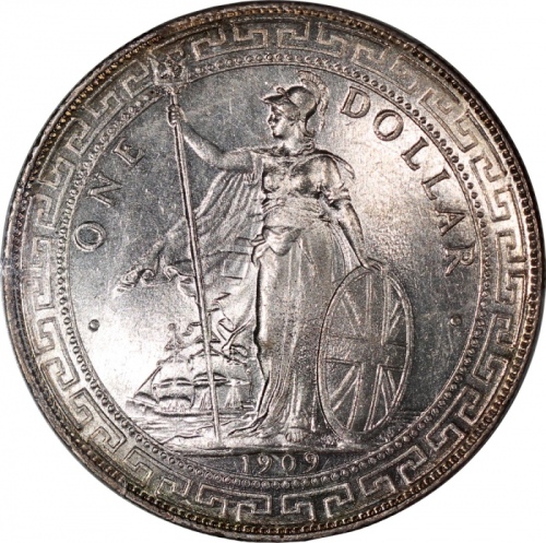  1909-B英国贸易银元，PCGS MS65，#84786706，评级记录中仅3枚获评更高分，是「港光」藏家提升自己的收藏的大好时机