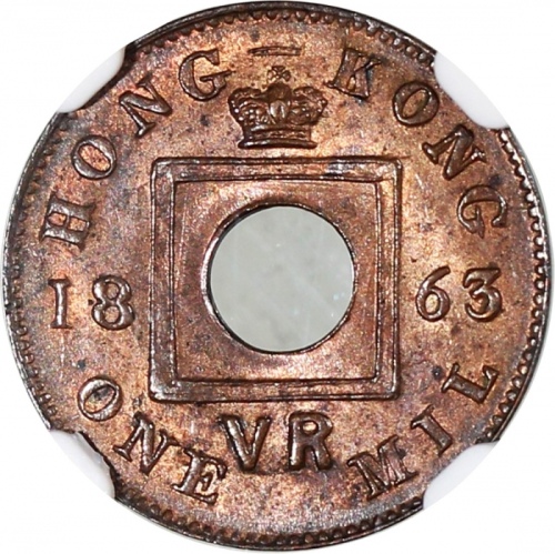  香港钱币一组3枚，包括：1863年一文，1901年一仙及1951年1毫，分别评NGC MS63BN，MS62BN和MS62，#6471020-017, 019及023