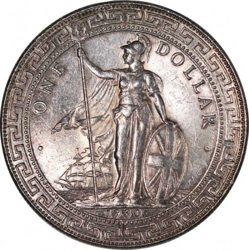  1930-B英国贸易银元2枚，带原光及包浆，AU品相