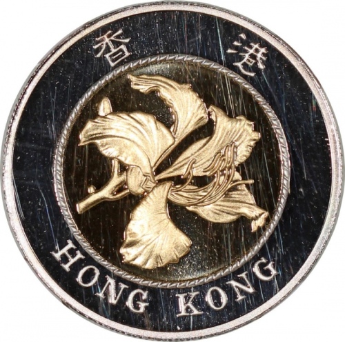 1994年香港$10精铸双金属币，NGC PF70 Ultra Cameo，#3951283-012，深受市场欢迎