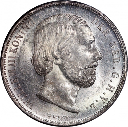  1874年荷兰2 1/2盾，PCGS MS62+
