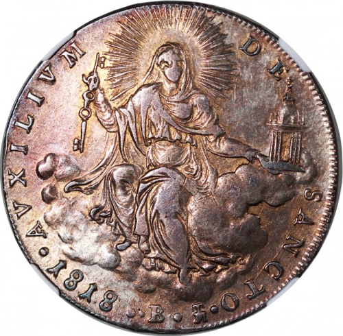  1818B年意大利教皇国1scudo银币，NGC AU (有清洗)