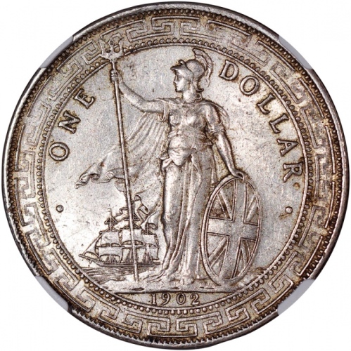  1902-B英国贸易银元，NGC MS62，#3959764-029