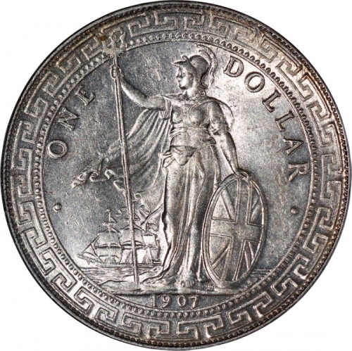  1907-B英国贸易银元，NGC MS62，#2751125-029