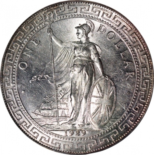  1929-B英国贸易银元，ICG MS64，#3768670118