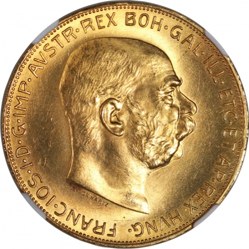  1915年奥地利100克朗金币，后铸版，NGC UNC Details