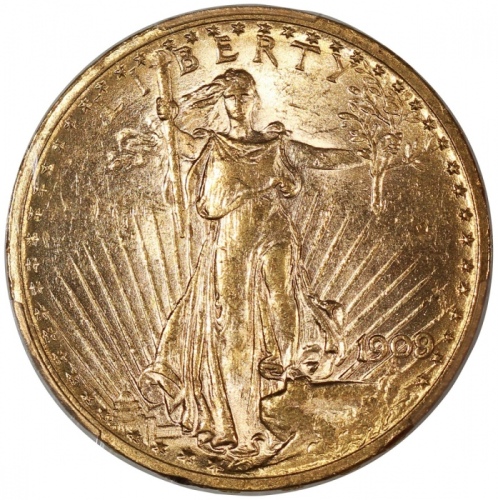  1909/8年美国20元金币，PCGS AU58