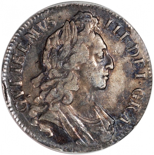  1696年英国1克朗银币 (5先令)，PCGS XF Detail (币边有损)